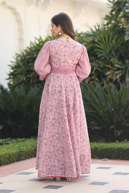 MULMUL VYANJANA FLORAL JAAL BLOCK PRINTED FIT & FLARED DRESS MULMUL VYANJANA FLORAL JAAL BLOCK PRINTED FIT & FLARED DRESS