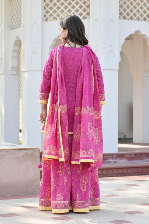 MULMUL MAANIKA BLOCK PRINTED KURTI-FLARED PLAZZO & DUPATTA SET MULMUL MAANIKA BLOCK PRINTED KURTI-FLARED PLAZZO & DUPATTA SET