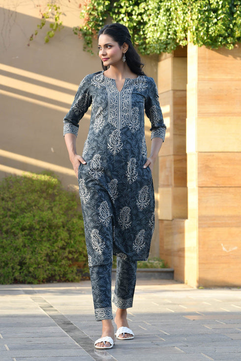 MULMUL IDHIKA BLOCK PRINTED KURTA-PANTS & DUPATTA SET MULMUL IDHIKA BLOCK PRINTED KURTA-PANTS & DUPATTA SET