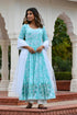 MULMUL OPAL GREEN TIE DYED & BLOCK PRINTED PANELED KURTA-PLAZZO & DUPATTA MULMUL OPAL GREEN TIE DYED & BLOCK PRINTED PANELED KURTA-PLAZZO & DUPATTA