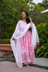MULMUL SEA PINK TIE DYED & BLOCK PRINTED PANELED KURTA-PLAZZO & DUPATTA MULMUL SEA PINK TIE DYED & BLOCK PRINTED PANELED KURTA-PLAZZO & DUPATTA
