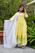 MULMUL MAIZE YELLOW TIE DYED & BLOCK PRINTED PANELED KURTA-PLAZZO & DUPATTA MULMUL MAIZE YELLOW TIE DYED & BLOCK PRINTED PANELED KURTA-PLAZZO & DUPATTA