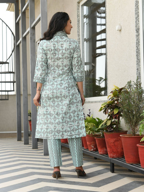 MULMUL MEDH BLOCK PRINTED KURTA-PANTS & DUPATTA SET MULMUL MEDH BLOCK PRINTED KURTA-PANTS & DUPATTA SET