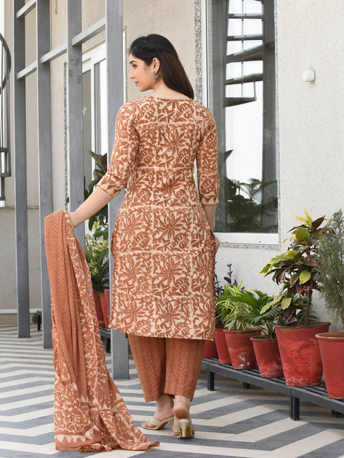MULMUL TARITA BLOCK PRINTED KURTA-PANTS & DUPATTA SET MULMUL TARITA BLOCK PRINTED KURTA-PANTS & DUPATTA SET