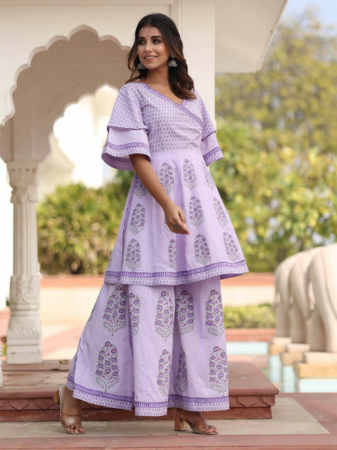 MULMUL GITALI FLORAL MOTIFS BLOCK PRINTED CO-ORD SET MULMUL GITALI FLORAL MOTIFS BLOCK PRINTED CO-ORD SET