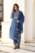 MULMUL YAHVI BLUE BLOCK PRINTED KURTA-PANTS & DUPATTA SET MULMUL YAHVI BLUE BLOCK PRINTED KURTA-PANTS & DUPATTA SET