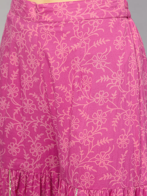 MULMUL DARMIKA PINK BLOCK PRINTED FLARED KURTA-SHARARA & DUPATTA SET MULMUL DARMIKA PINK BLOCK PRINTED FLARED KURTA-SHARARA & DUPATTA SET