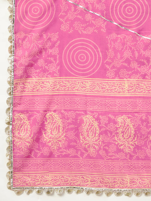 MULMUL DARMIKA PINK BLOCK PRINTED FLARED KURTA-SHARARA & DUPATTA SET MULMUL DARMIKA PINK BLOCK PRINTED FLARED KURTA-SHARARA & DUPATTA SET