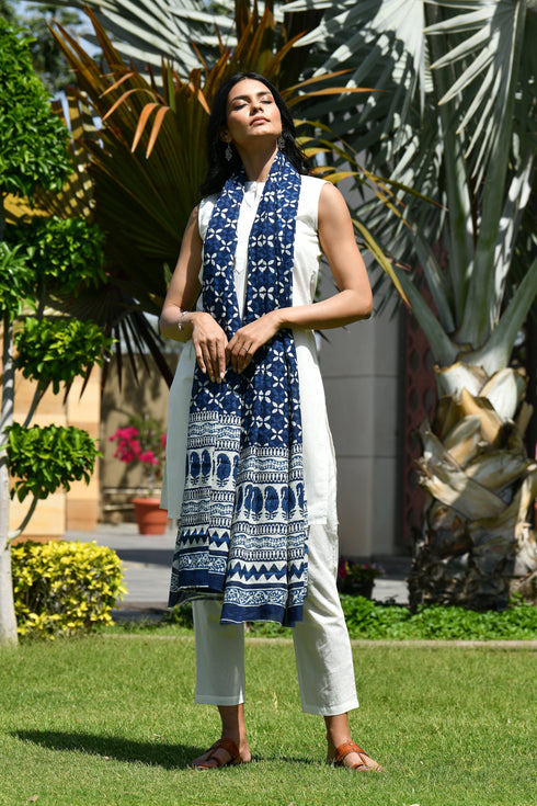 AAHELI BAHIRA INDIGO BLOCK PRINTED DUPATTA AAHELI BAHIRA INDIGO BLOCK PRINTED DUPATTA