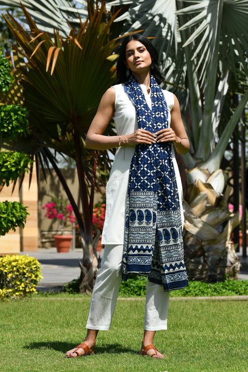 AAHELI BAHIRA INDIGO BLOCK PRINTED DUPATTA AAHELI BAHIRA INDIGO BLOCK PRINTED DUPATTA