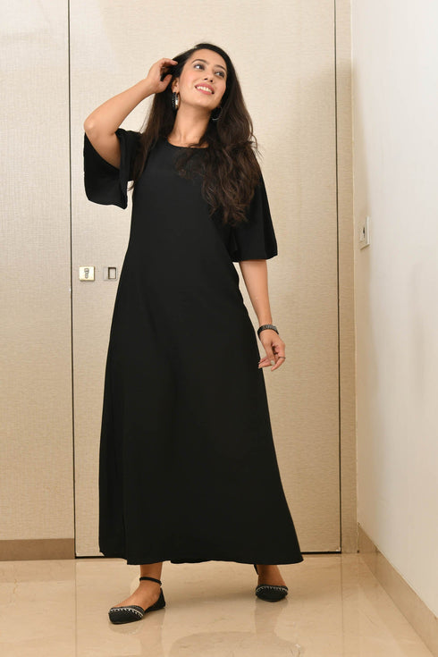 AAHELI ANSHI BLACK A-LINE DRESS AAHELI ANSHI BLACK A-LINE DRESS