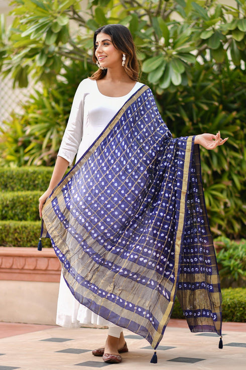AAHELI TRUE BLUE BANDHANI DUPATTA AAHELI TRUE BLUE BANDHANI DUPATTA