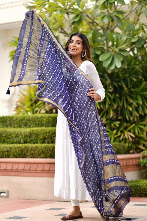 AAHELI TRUE BLUE BANDHANI DUPATTA AAHELI TRUE BLUE BANDHANI DUPATTA