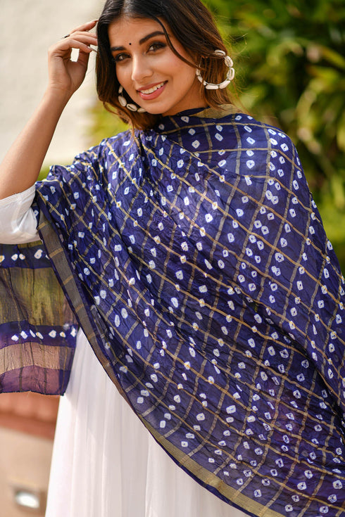 AAHELI TRUE BLUE BANDHANI DUPATTA AAHELI TRUE BLUE BANDHANI DUPATTA