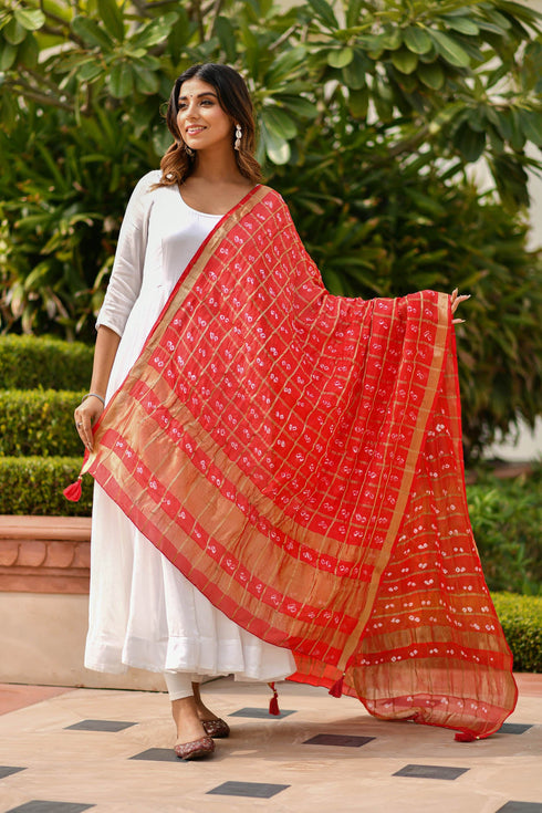 AAHELI AURORA RED BANDHANI DUPATTA AAHELI AURORA RED BANDHANI DUPATTA