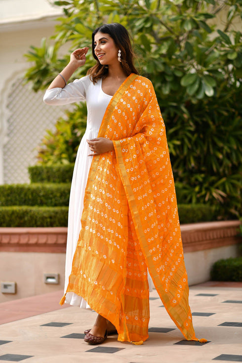 AAHELI AMBER YELLOW BANDHANI DUPATTA AAHELI AMBER YELLOW BANDHANI DUPATTA