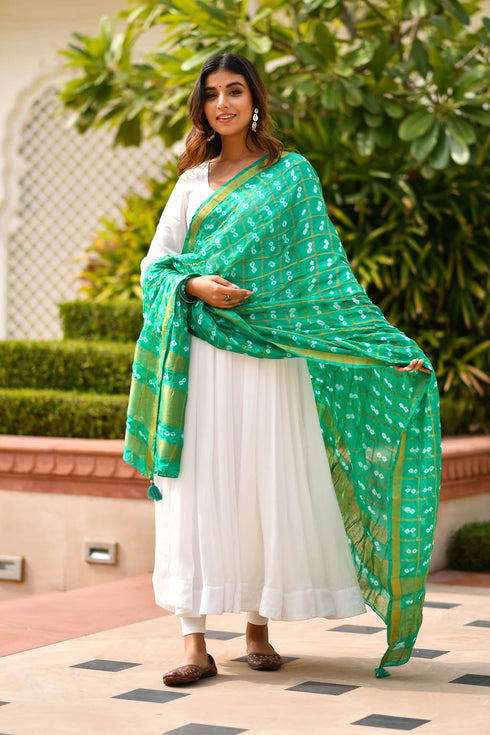 AAHELI HOLLY GREEN BANDHANI DUPATTA AAHELI HOLLY GREEN BANDHANI DUPATTA