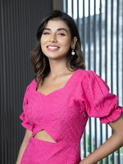 AAHELI FUCHSIA DREAM SCHIFFLI DRESS AAHELI FUCHSIA DREAM SCHIFFLI DRESS