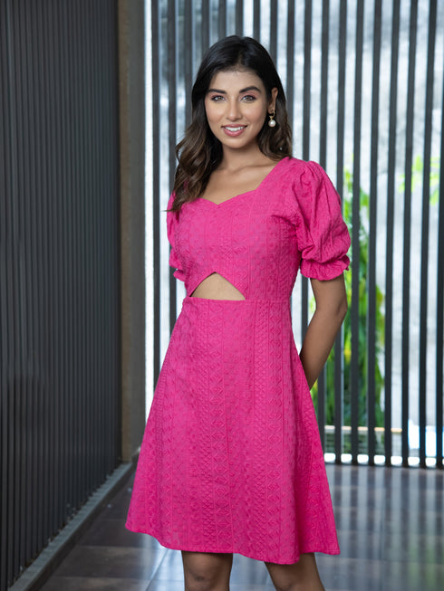 AAHELI FUCHSIA DREAM SCHIFFLI DRESS AAHELI FUCHSIA DREAM SCHIFFLI DRESS