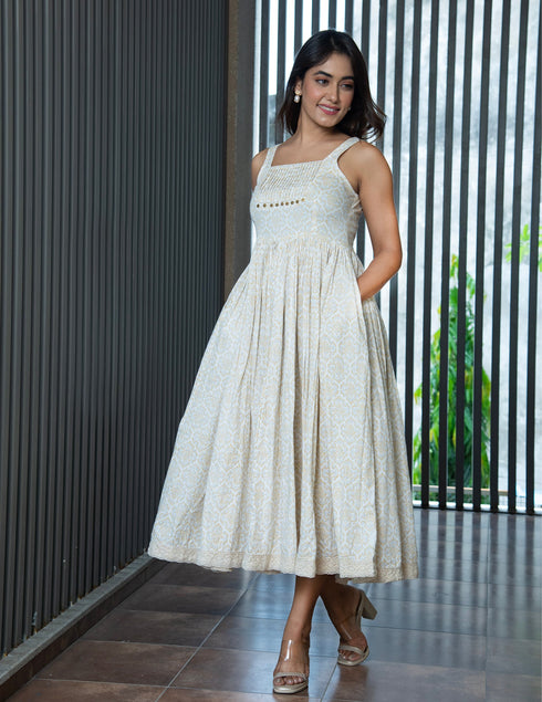 MULMUL EILEEN IVORY HAND BLOCK PRINTED DRESS MULMUL EILEEN IVORY HAND BLOCK PRINTED DRESS