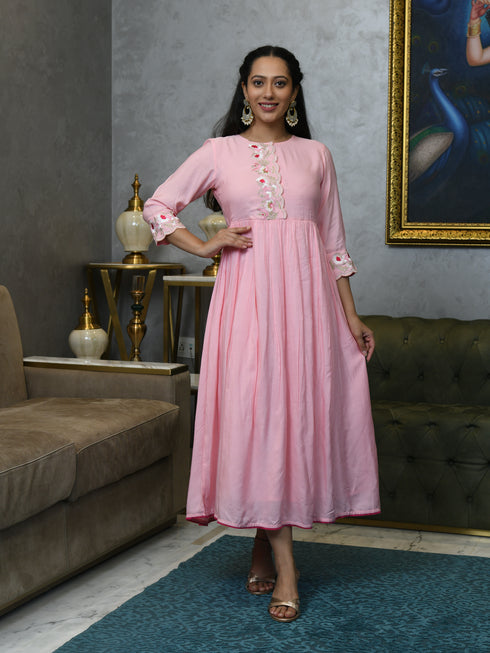 AAHELI BLUSH PINK WHISPERING PETALS MUSLIN DRESS AAHELI BLUSH PINK WHISPERING PETALS MUSLIN DRESS