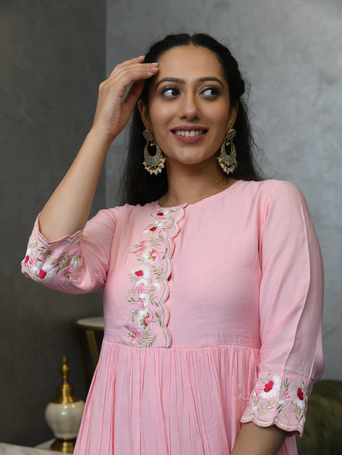 AAHELI BLUSH PINK WHISPERING PETALS MUSLIN DRESS AAHELI BLUSH PINK WHISPERING PETALS MUSLIN DRESS