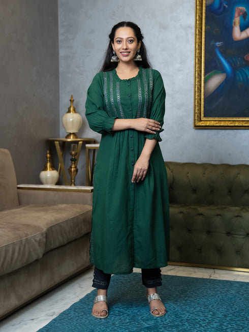 AAHELI AAVI DEEP GREEN KURTA & PANTS SET AAHELI AAVI DEEP GREEN KURTA & PANTS SET
