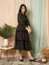 AAHELI RADIANT MEADOWS BLACK COTTON KANTHA TIERED DRESS AAHELI RADIANT MEADOWS BLACK COTTON KANTHA TIERED DRESS