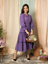 AAHELI RADIANT MEADOWS PURPLE COTTON KANTHA TIERED DRESS AAHELI RADIANT MEADOWS PURPLE COTTON KANTHA TIERED DRESS