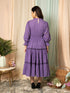 AAHELI RADIANT MEADOWS PURPLE COTTON KANTHA TIERED DRESS AAHELI RADIANT MEADOWS PURPLE COTTON KANTHA TIERED DRESS
