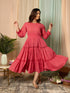 AAHELI RADIANT MEADOWS CERISE PINK COTTON KANTHA TIERED DRESS AAHELI RADIANT MEADOWS CERISE PINK COTTON KANTHA TIERED DRESS