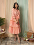 AAHELI RADIANT MEADOWS PEACH COTTON KANTHA TIERED DRESS AAHELI RADIANT MEADOWS PEACH COTTON KANTHA TIERED DRESS