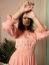 AAHELI RADIANT MEADOWS PEACH COTTON KANTHA TIERED DRESS AAHELI RADIANT MEADOWS PEACH COTTON KANTHA TIERED DRESS