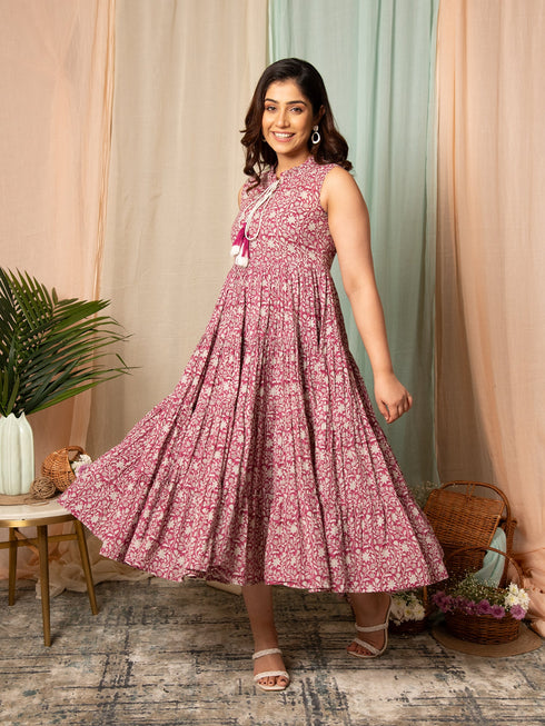 MULMUL PARITA FLORAL JAAL BLOCK PRINTED MAXI DRESS MULMUL PARITA FLORAL JAAL BLOCK PRINTED MAXI DRESS