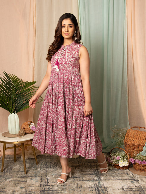 MULMUL PARITA FLORAL JAAL BLOCK PRINTED MAXI DRESS MULMUL PARITA FLORAL JAAL BLOCK PRINTED MAXI DRESS