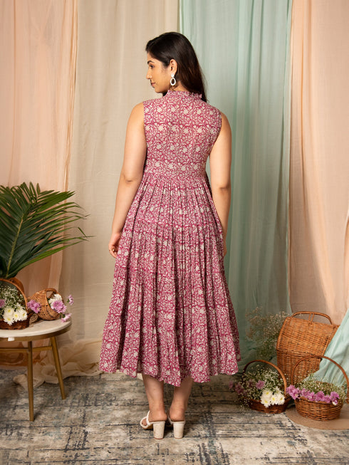 MULMUL PARITA FLORAL JAAL BLOCK PRINTED MAXI DRESS MULMUL PARITA FLORAL JAAL BLOCK PRINTED MAXI DRESS