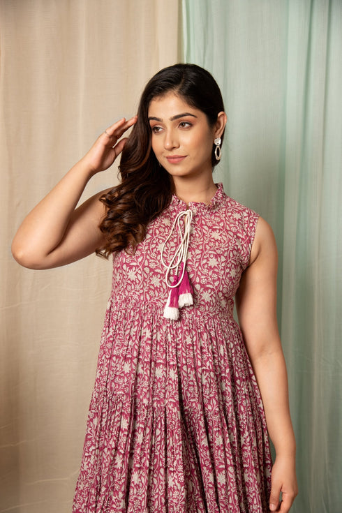 MULMUL PARITA FLORAL JAAL BLOCK PRINTED MAXI DRESS MULMUL PARITA FLORAL JAAL BLOCK PRINTED MAXI DRESS