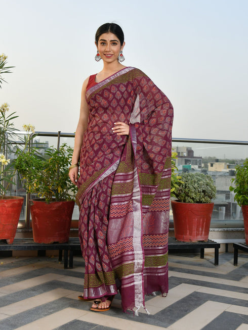 AAHELI DAKSHYANI BLOCK-PRINTED LINEN SAREE AAHELI DAKSHYANI BLOCK-PRINTED LINEN SAREE