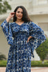 AAHELI FLORAL NAVY-BLUE PRINTED FLARED DRESS AAHELI FLORAL NAVY-BLUE PRINTED FLARED DRESS