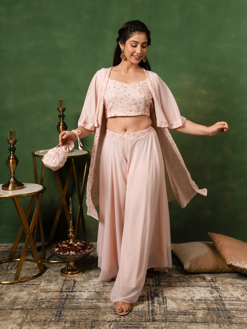 MULMUL BLUSH PINK SEQUIN EMBROIDERED CO-ORD SET MULMUL BLUSH PINK SEQUIN EMBROIDERED CO-ORD SET