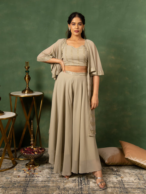 MULMUL SAGE GREY SEQUIN EMBROIDERED CO-ORD SET MULMUL SAGE GREY SEQUIN EMBROIDERED CO-ORD SET
