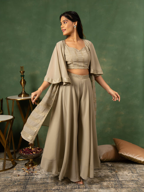 MULMUL SAGE GREY SEQUIN EMBROIDERED CO-ORD SET MULMUL SAGE GREY SEQUIN EMBROIDERED CO-ORD SET
