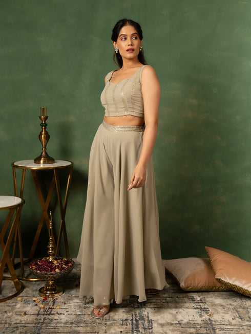 MULMUL SAGE GREY SEQUIN EMBROIDERED CO-ORD SET MULMUL SAGE GREY SEQUIN EMBROIDERED CO-ORD SET