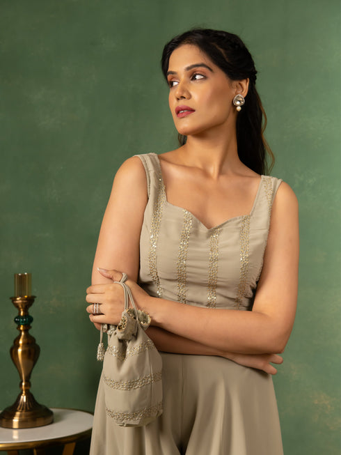 MULMUL SAGE GREY SEQUIN EMBROIDERED CO-ORD SET MULMUL SAGE GREY SEQUIN EMBROIDERED CO-ORD SET