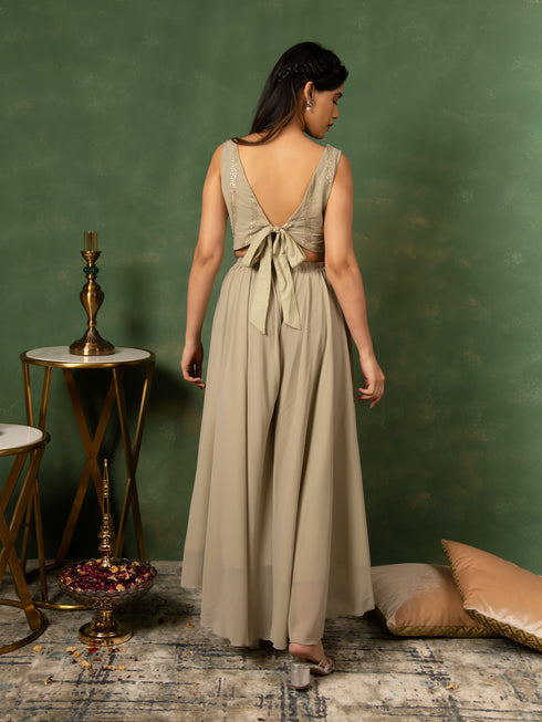 MULMUL SAGE GREY SEQUIN EMBROIDERED CO-ORD SET MULMUL SAGE GREY SEQUIN EMBROIDERED CO-ORD SET