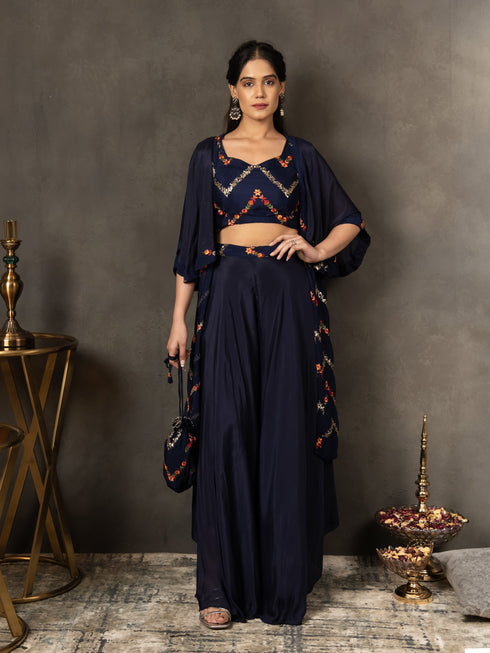MULMUL NAVY BLUE SEQUIN EMBROIDERED CO-ORD SET MULMUL NAVY BLUE SEQUIN EMBROIDERED CO-ORD SET