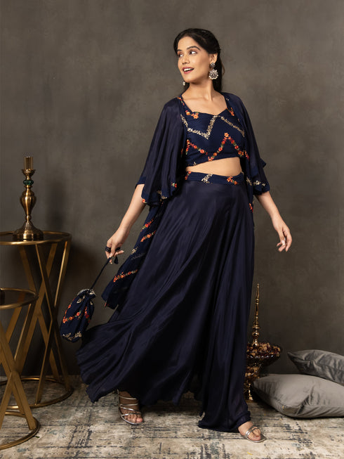 MULMUL NAVY BLUE SEQUIN EMBROIDERED CO-ORD SET MULMUL NAVY BLUE SEQUIN EMBROIDERED CO-ORD SET