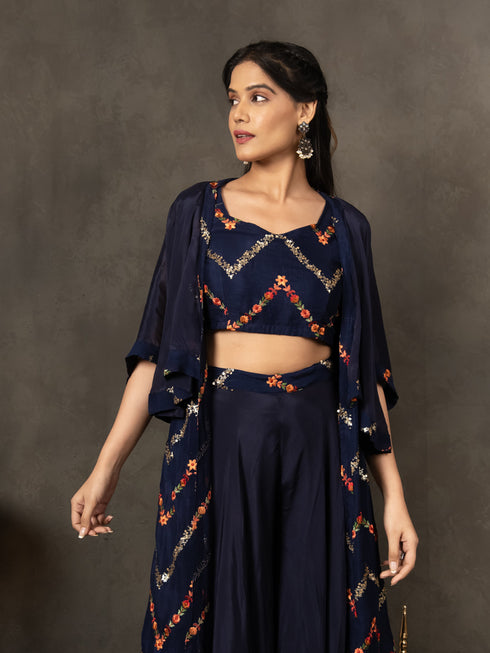 MULMUL NAVY BLUE SEQUIN EMBROIDERED CO-ORD SET MULMUL NAVY BLUE SEQUIN EMBROIDERED CO-ORD SET