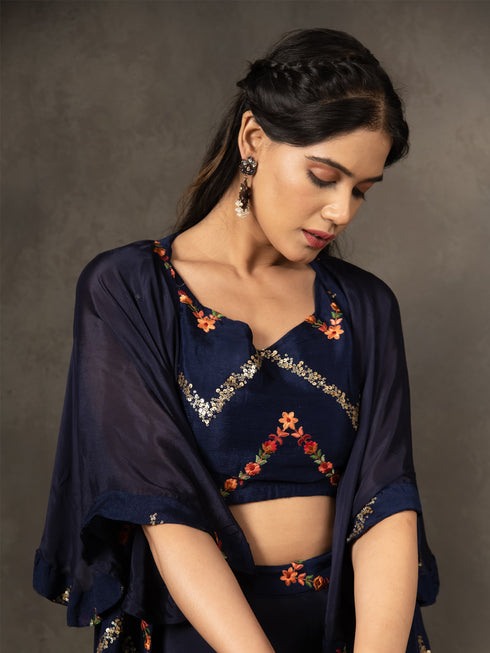 MULMUL NAVY BLUE SEQUIN EMBROIDERED CO-ORD SET MULMUL NAVY BLUE SEQUIN EMBROIDERED CO-ORD SET