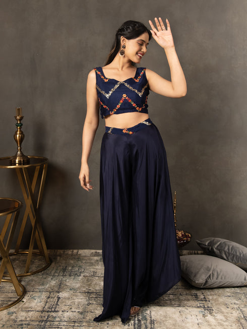 MULMUL NAVY BLUE SEQUIN EMBROIDERED CO-ORD SET MULMUL NAVY BLUE SEQUIN EMBROIDERED CO-ORD SET
